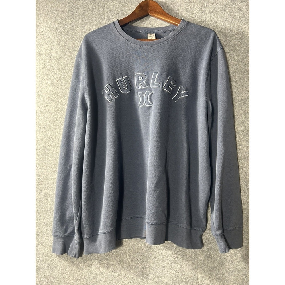 Hurley‎ Logo Crewneck Sweatshirt Men's XL Blue Gray Embroidered Spell Out Fleece